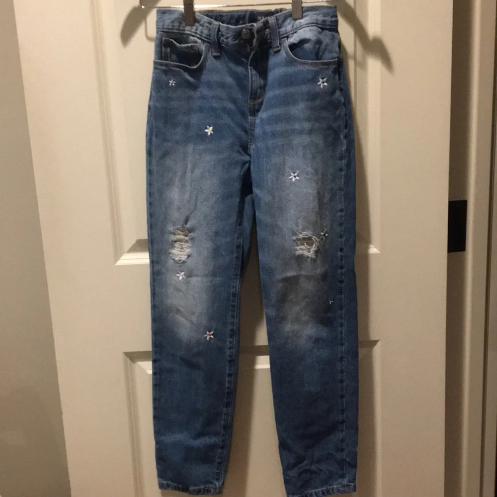 Old Navy girl embroidered floral Boyfriend Skinny Jean size 14R adjustable waist